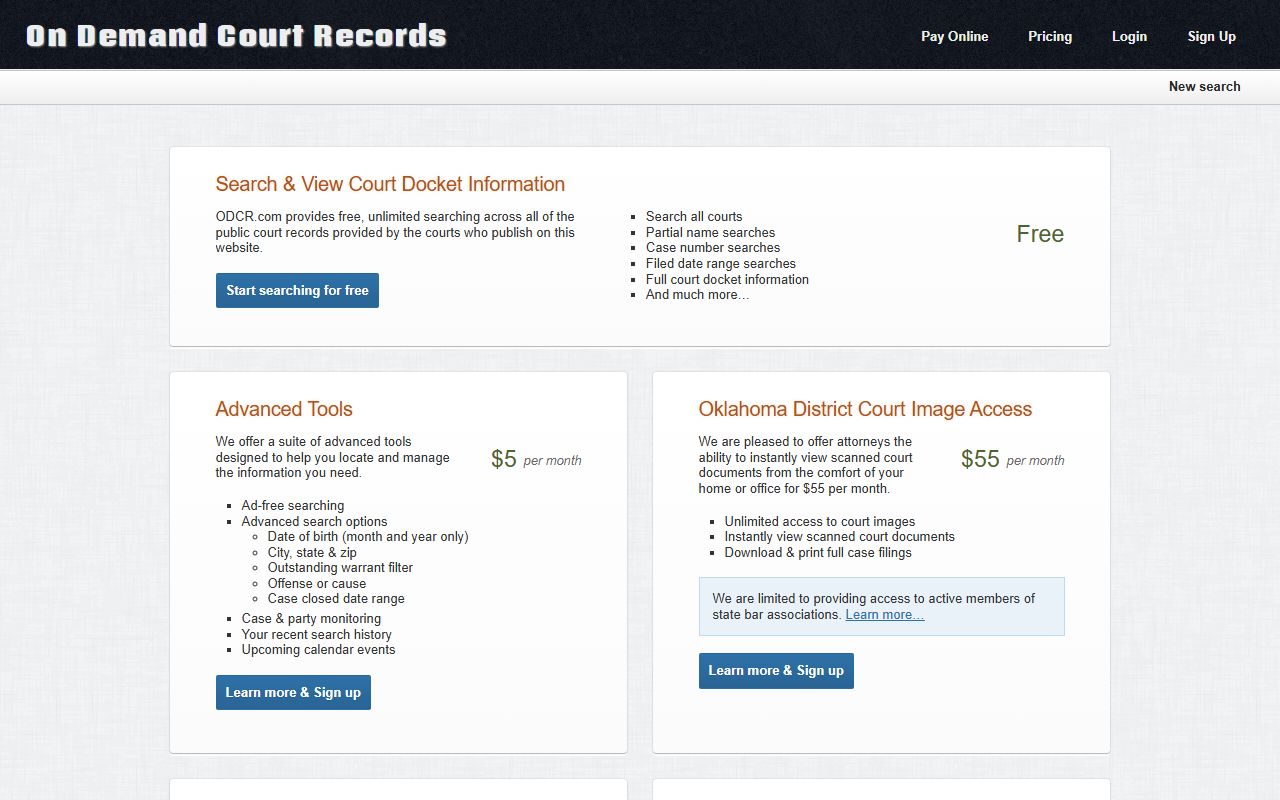 Hughes County court docket pricing on the ODCR public records page