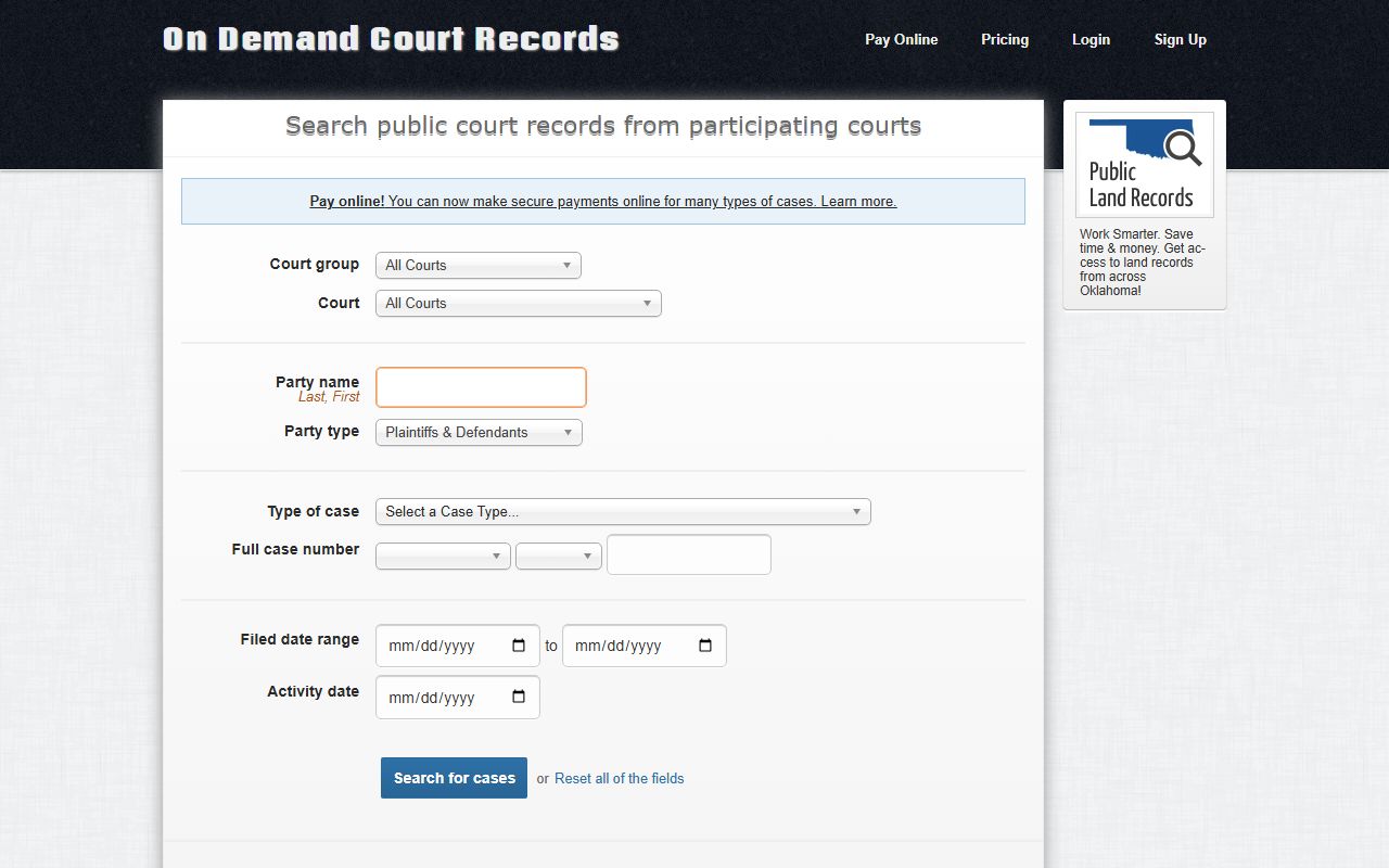 ODCR portal for Hughes County court records
