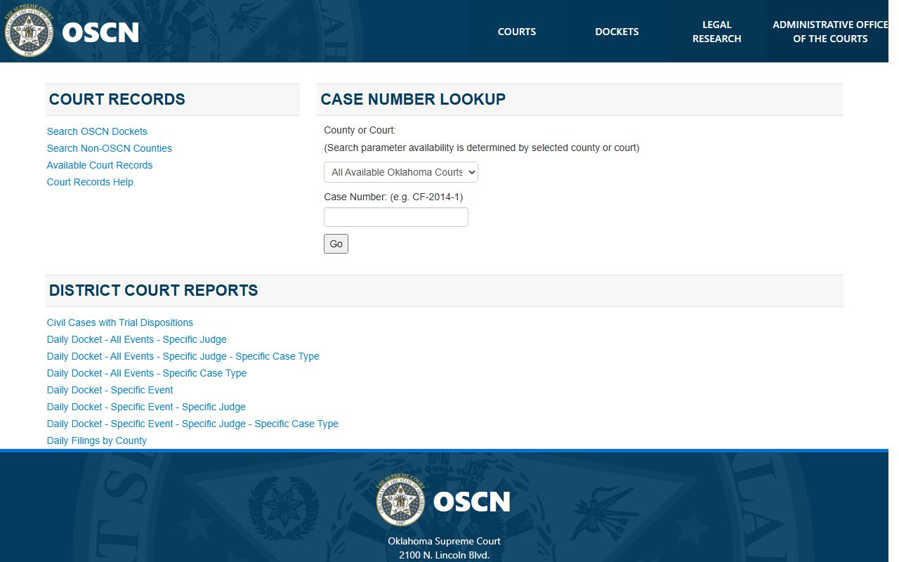 Hughes County court records search on the OSCN docket portal
