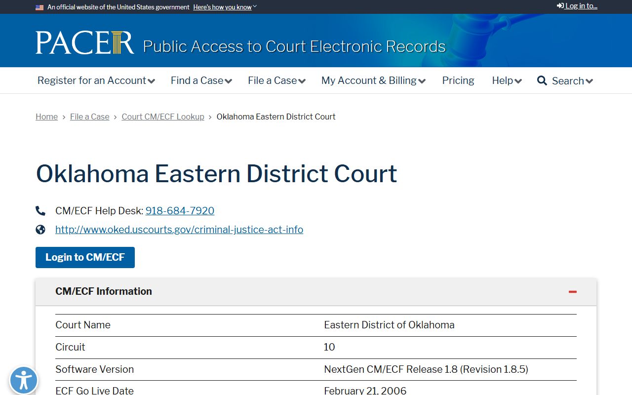 Hughes County District Court federal cases on the PACER Eastern District lookup