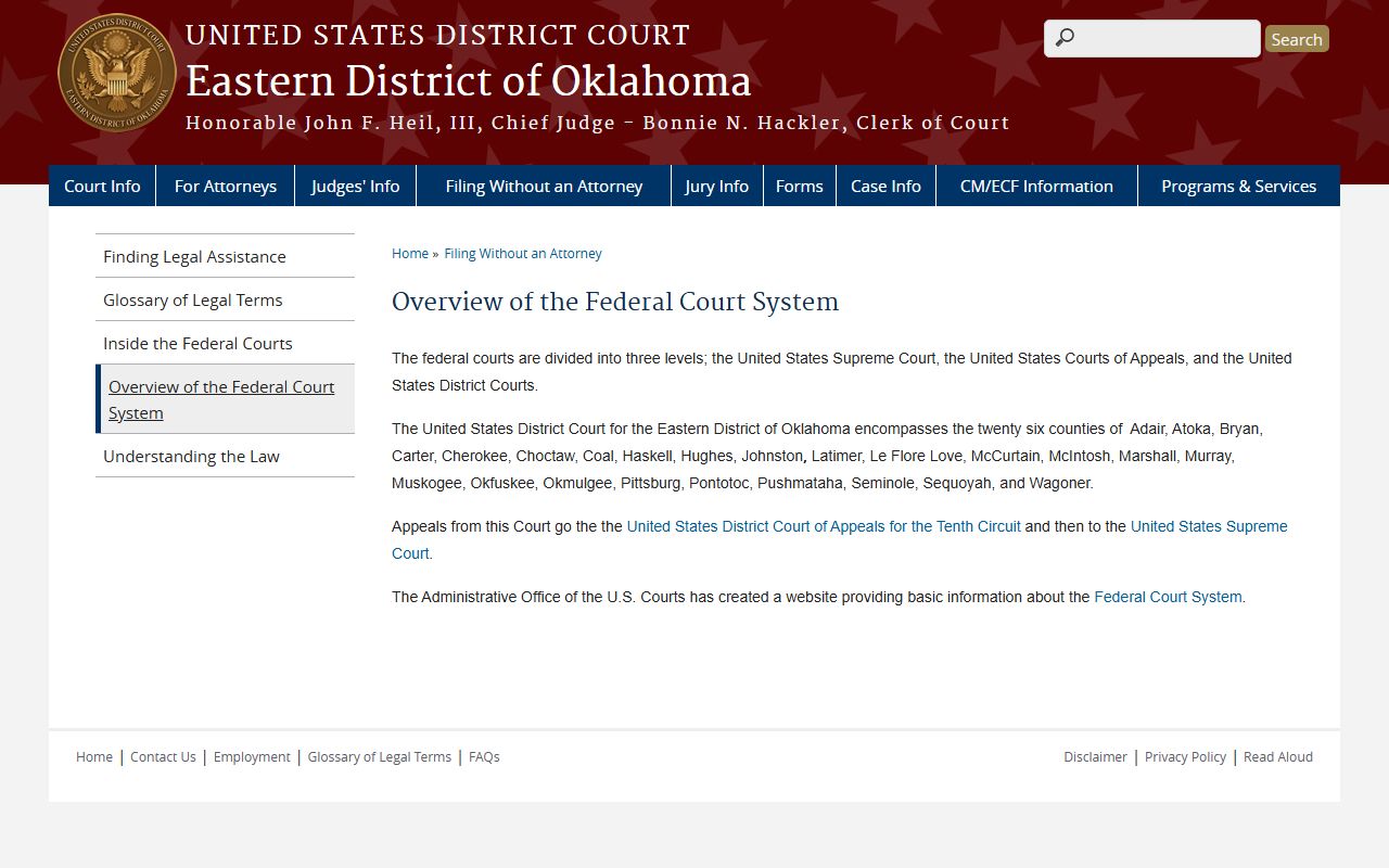 Hughes County District Court federal coverage on the Eastern District of Oklahoma overview