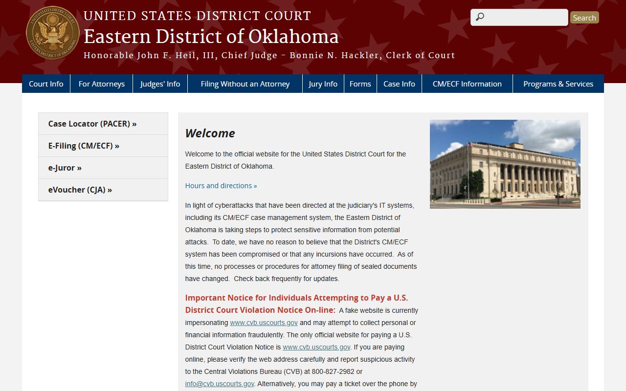 Hughes County federal court records Eastern District of Oklahoma site