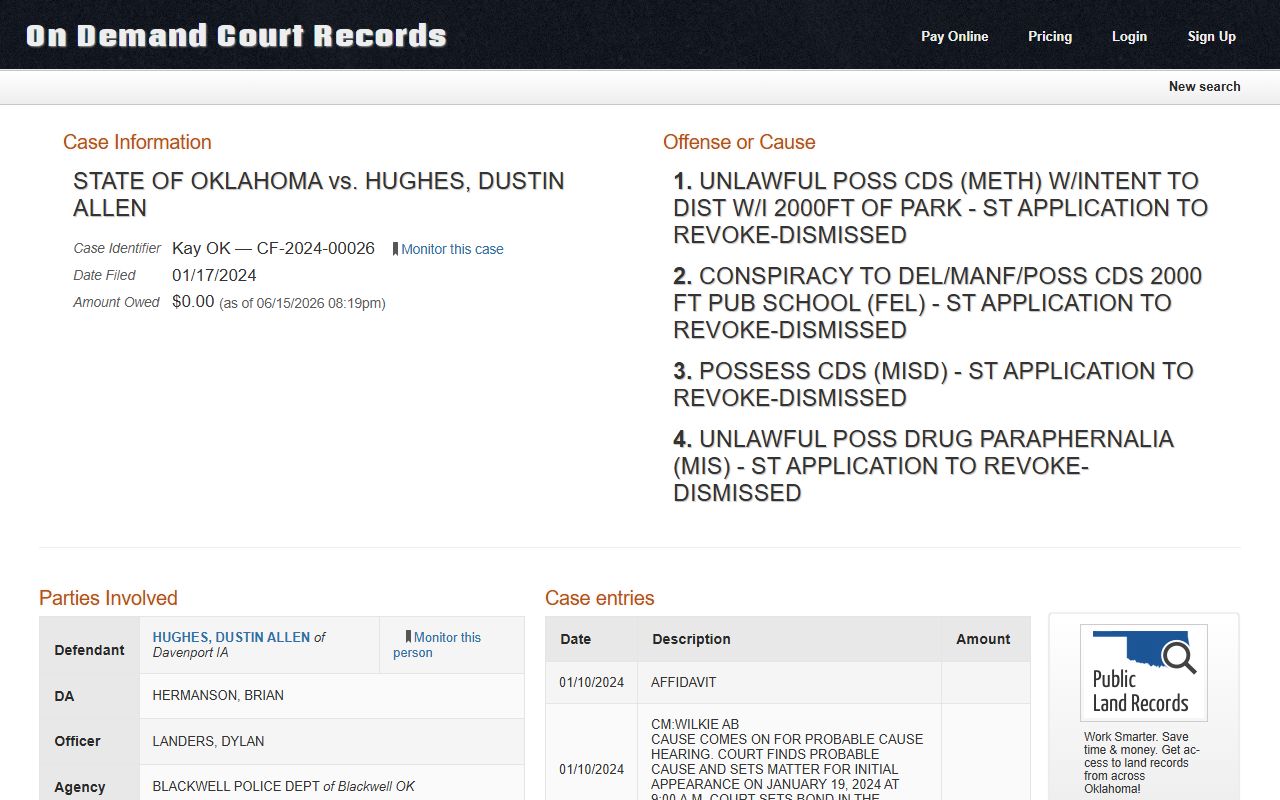 Hughes County court record ODCR criminal case sample